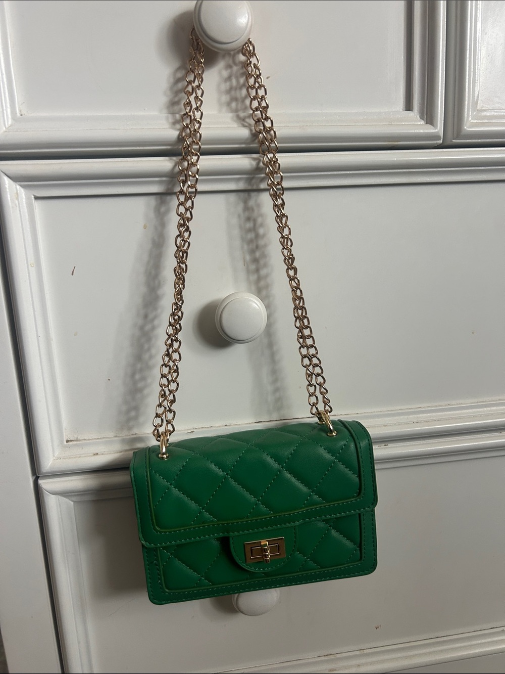 Green Quilted Chain Shoulder Bag